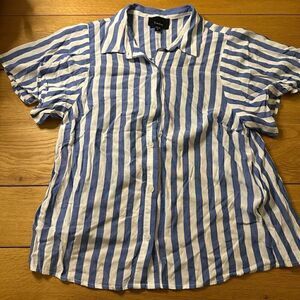 Lamiere blue striped short sleeve blouse large